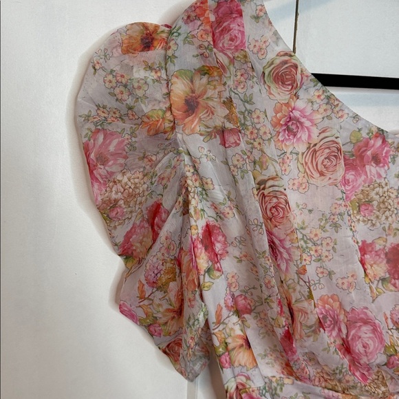 PrettyLittleThing Asymmetrical Floral Dress - Pink and Cream - US12 - Picture 3 of 6